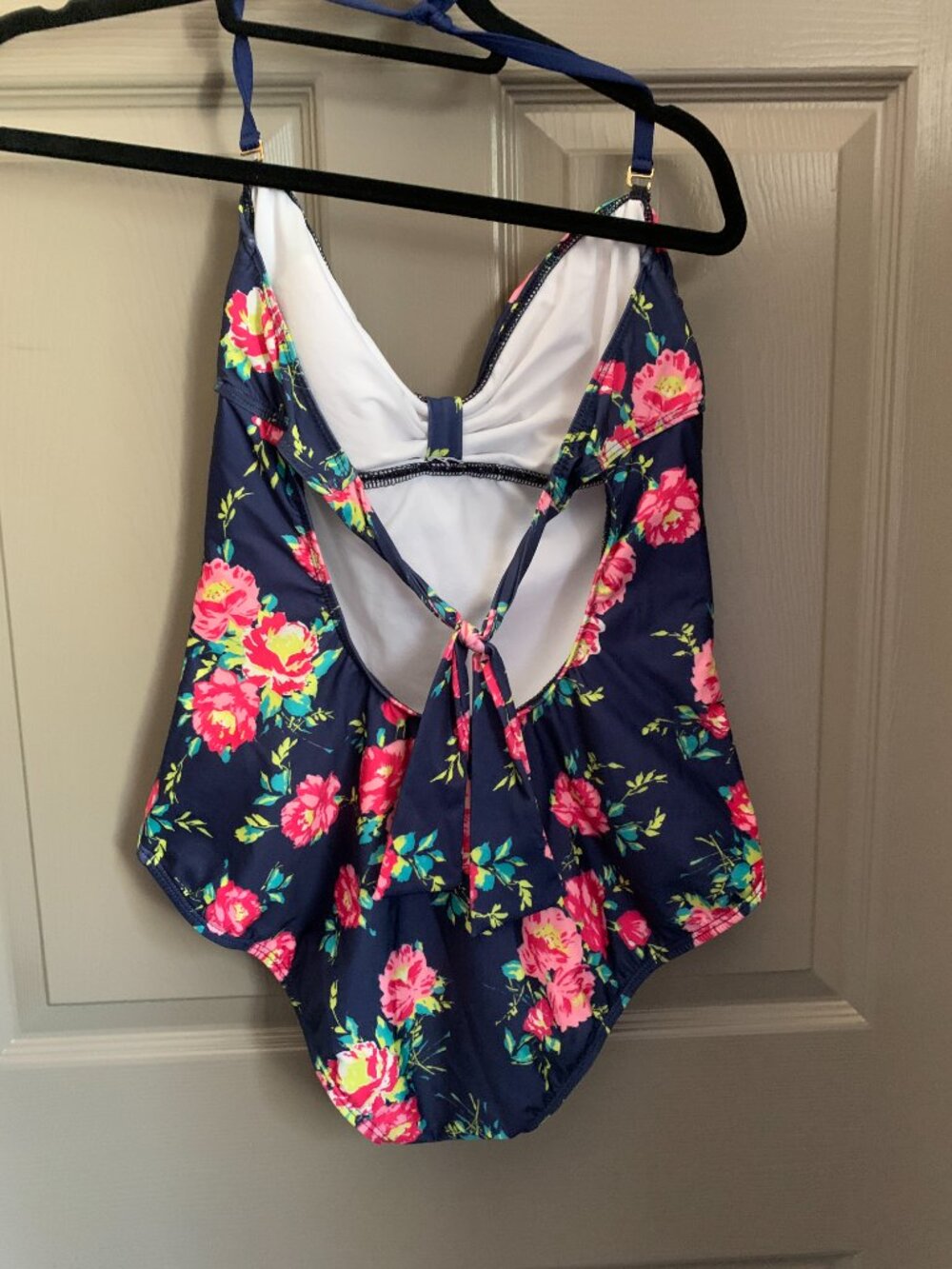 Splendid Swim One Piece Swimsuit Size L Navy Floral Bow Front Open Back Peony - Picture 5 of 12